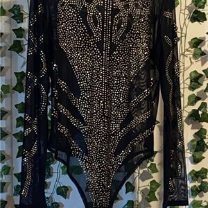3x Plus Size Black See Through Sexy bodysuit / jumpsuit